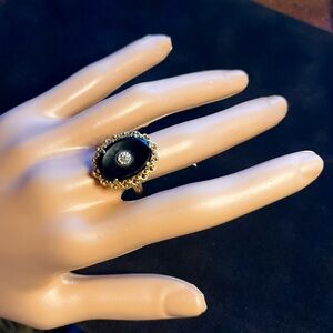14k gold vintage/antique mourning ring onyx & diamond